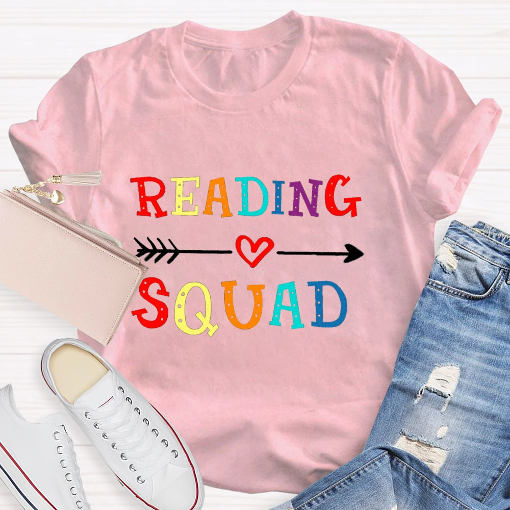 Reading Squad Colorful Letter Red Heart T-Shirt