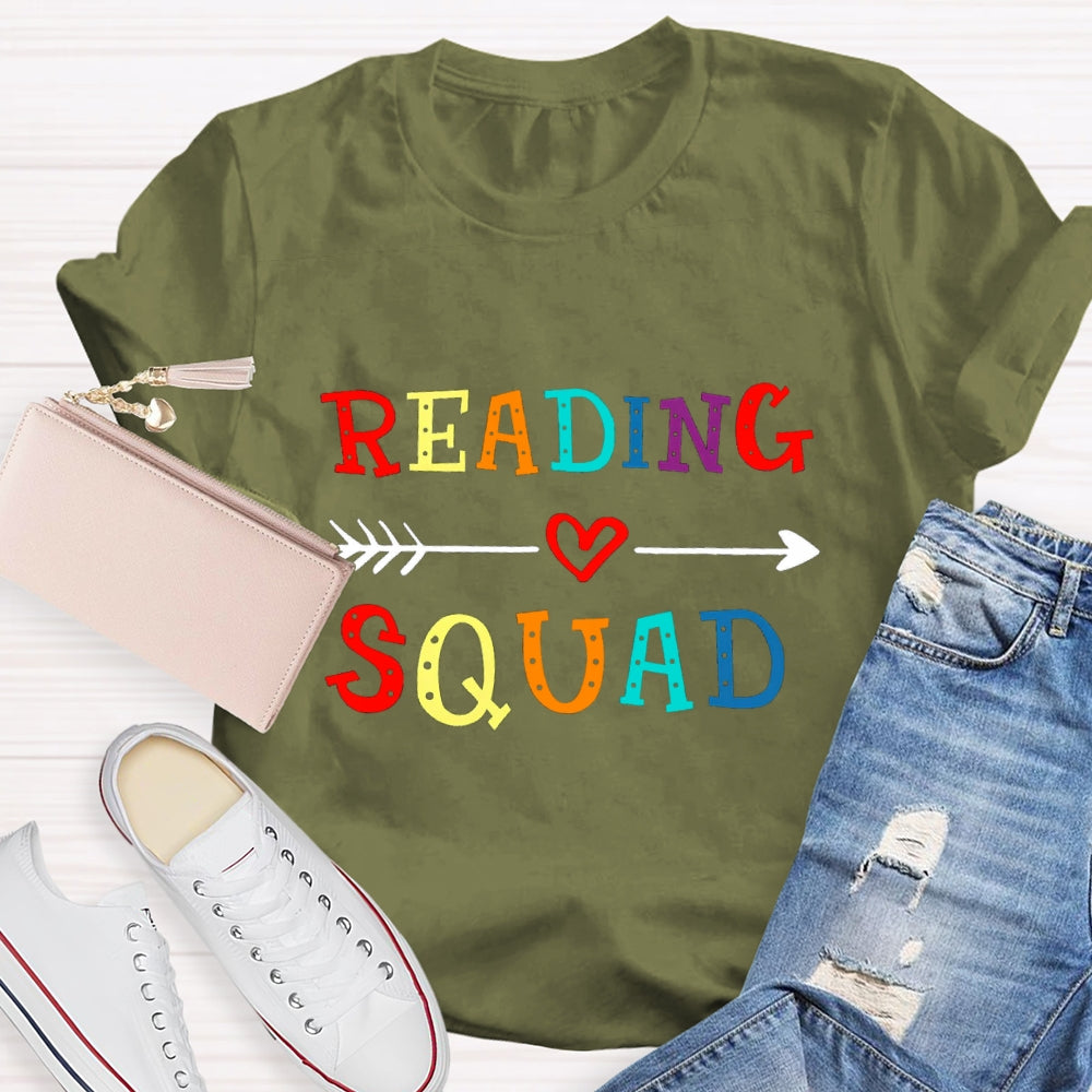 Reading Squad Colorful Letter Red Heart T-Shirt