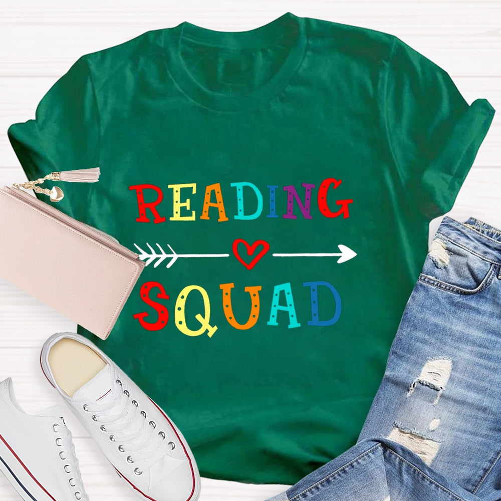 Reading Squad Colorful Letter Red Heart T-Shirt