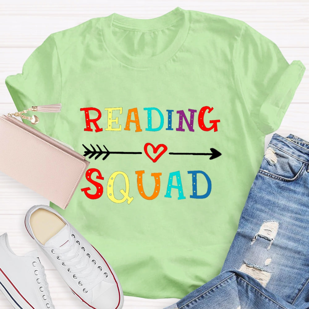 Reading Squad Colorful Letter Red Heart T-Shirt
