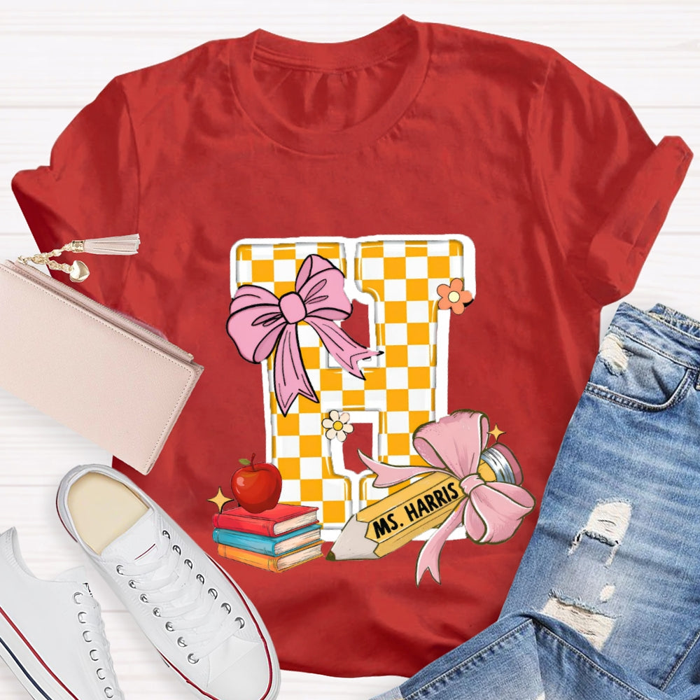 Personalized Name Yellow Checkerboard Initials Design T-Shirt