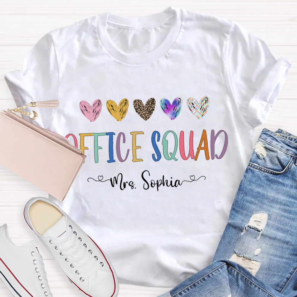 Personalized Name Office Squad Colored Heart T-shirt