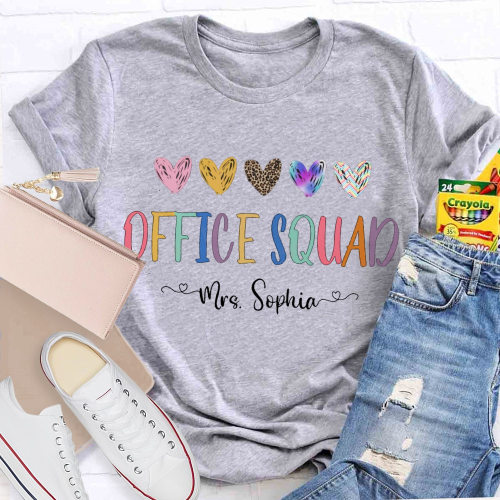 Personalized Name Office Squad Colored Heart T-shirt