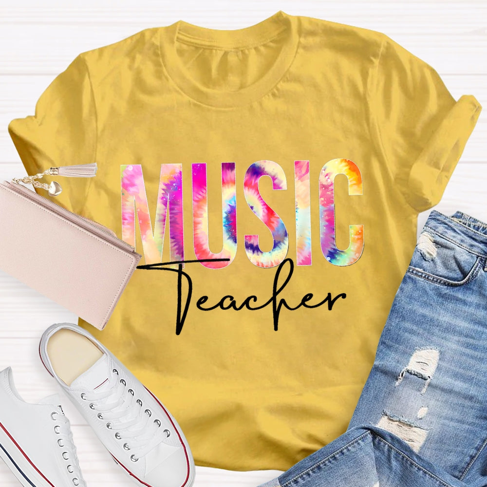 Music Teacher Colorful Tie-Dye Print T-shirt