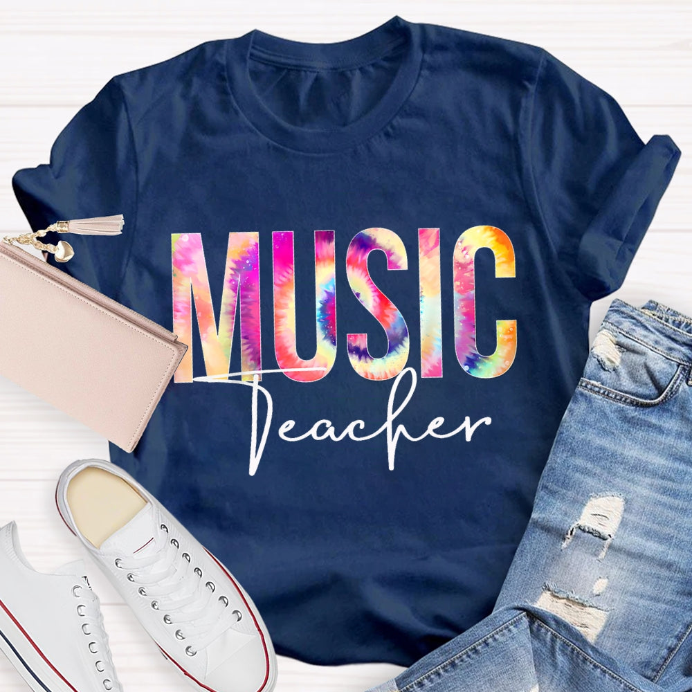Music Teacher Colorful Tie-Dye Print T-shirt