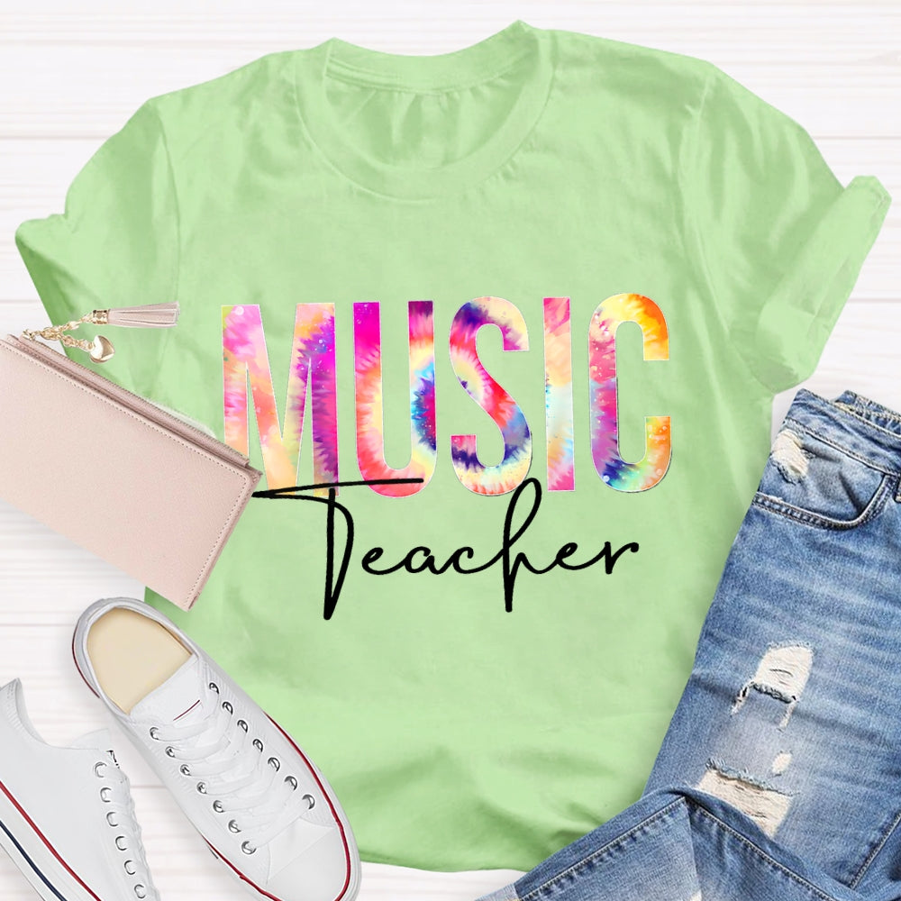 Music Teacher Colorful Tie-Dye Print T-shirt