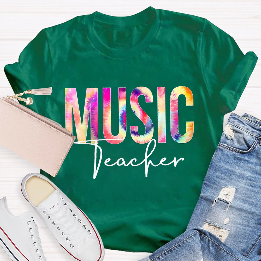 Music Teacher Colorful Tie-Dye Print T-shirt