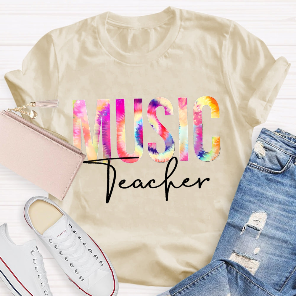 Music Teacher Colorful Tie-Dye Print T-shirt