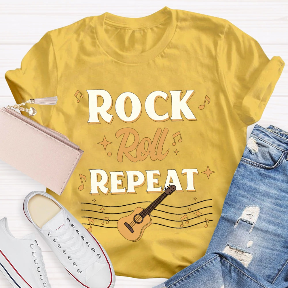 Rock Roll Repeat Get A Guitar Music Teacher T-shirt
