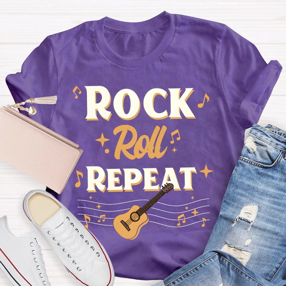 Rock Roll Repeat Get A Guitar Music Teacher T-shirt