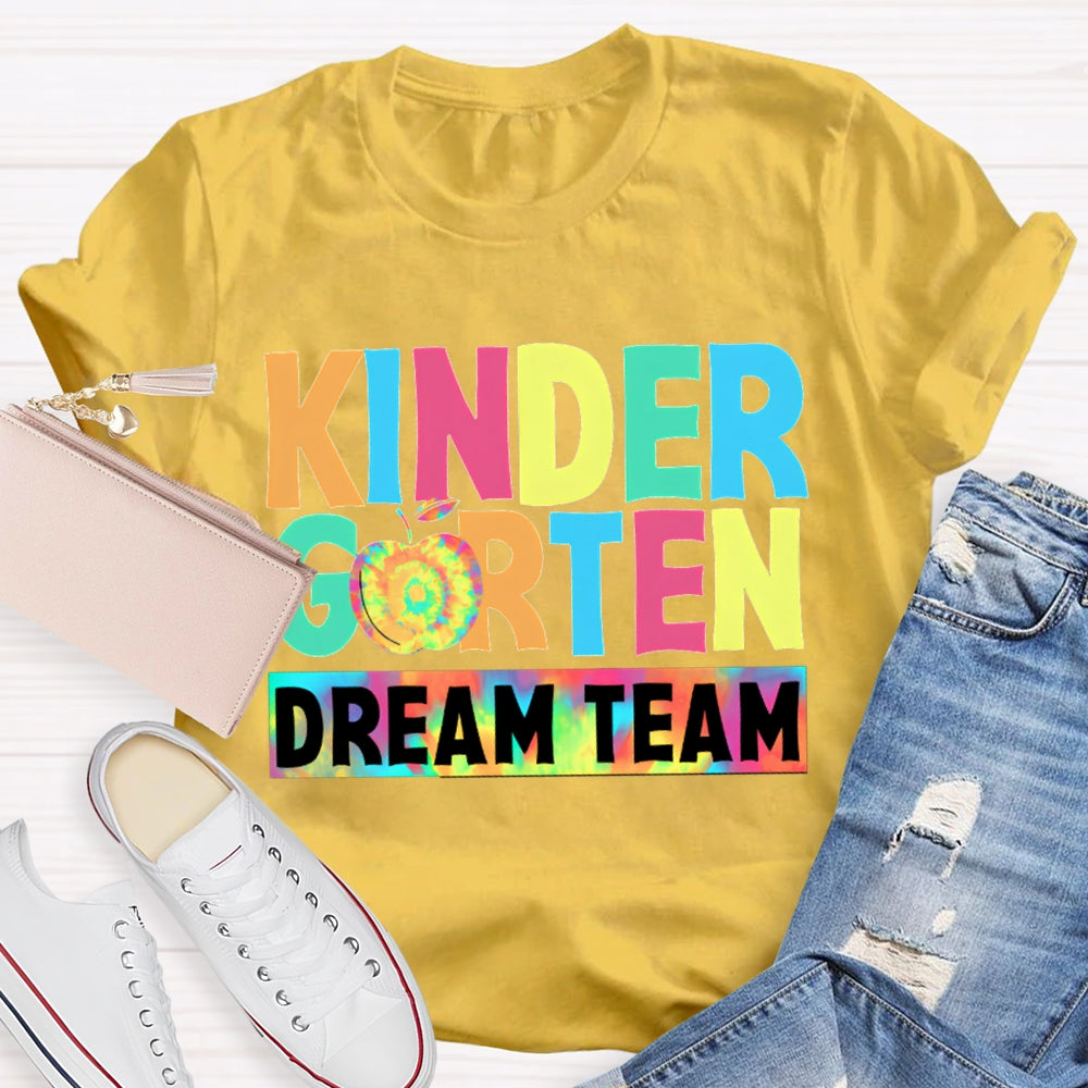 Personalized Grade Kindergarten Dream Team Colorful Tie-Dye Apples T-shirt