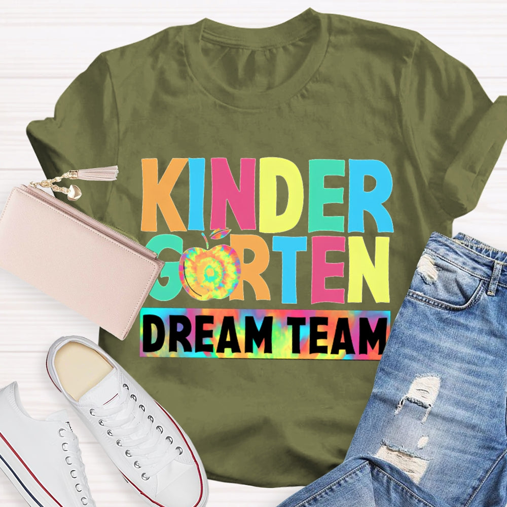Personalized Grade Kindergarten Dream Team Colorful Tie-Dye Apples T-shirt