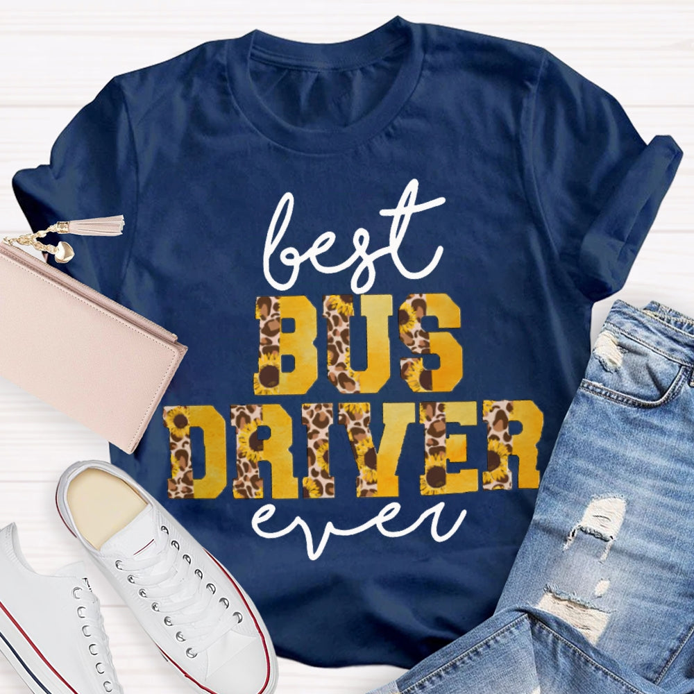 Best Bus Driver Ever Leopard Print And Yellow Combination Letters T-shirt