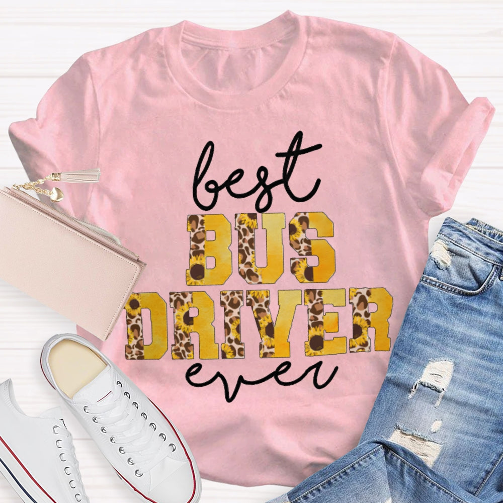 Best Bus Driver Ever Leopard Print And Yellow Combination Letters T-shirt