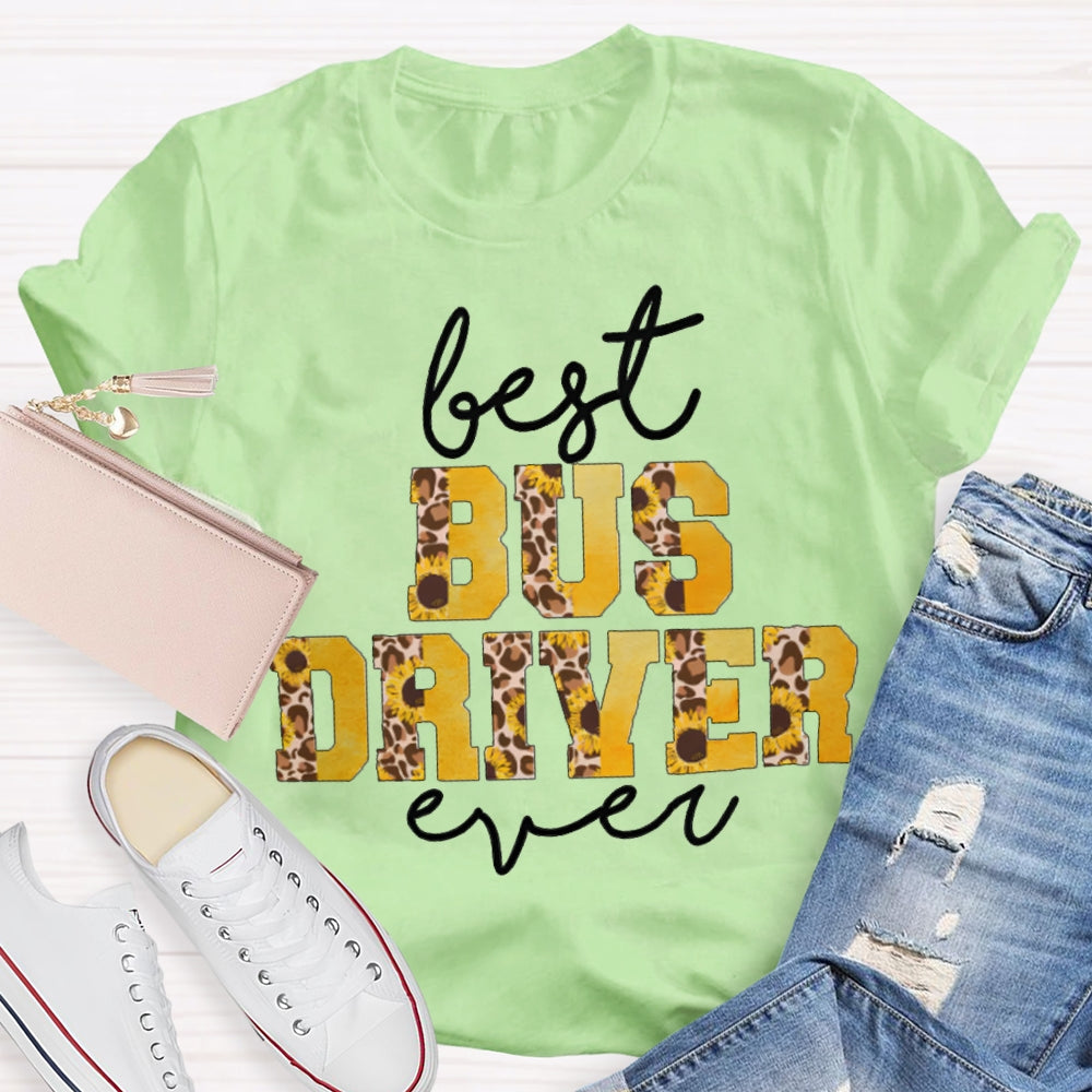 Best Bus Driver Ever Leopard Print And Yellow Combination Letters T-shirt