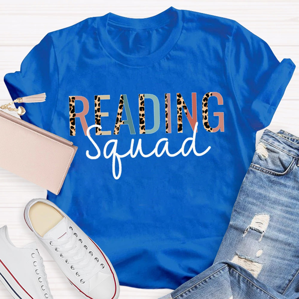 Reading Squad Leopard Print And Colorful Combination Letters Read T-shirt