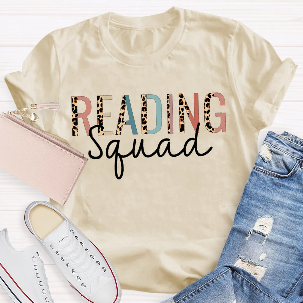 Reading Squad Leopard Print And Colorful Combination Letters Read T-shirt