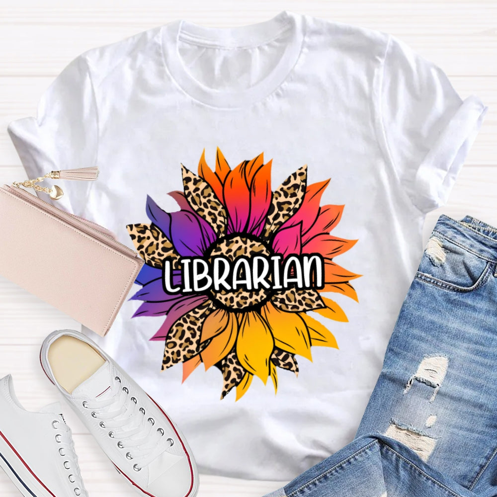 Librarian Leopard Print Sunflower T-shirt