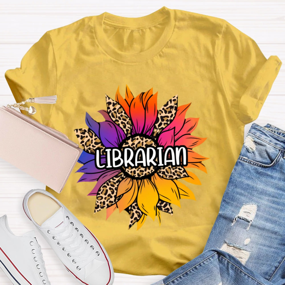 Librarian Leopard Print Sunflower T-shirt