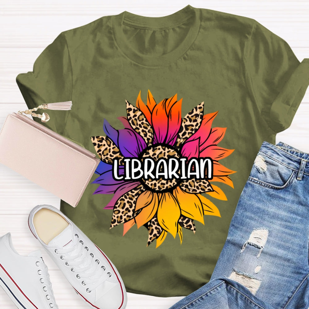 Librarian Leopard Print Sunflower T-shirt