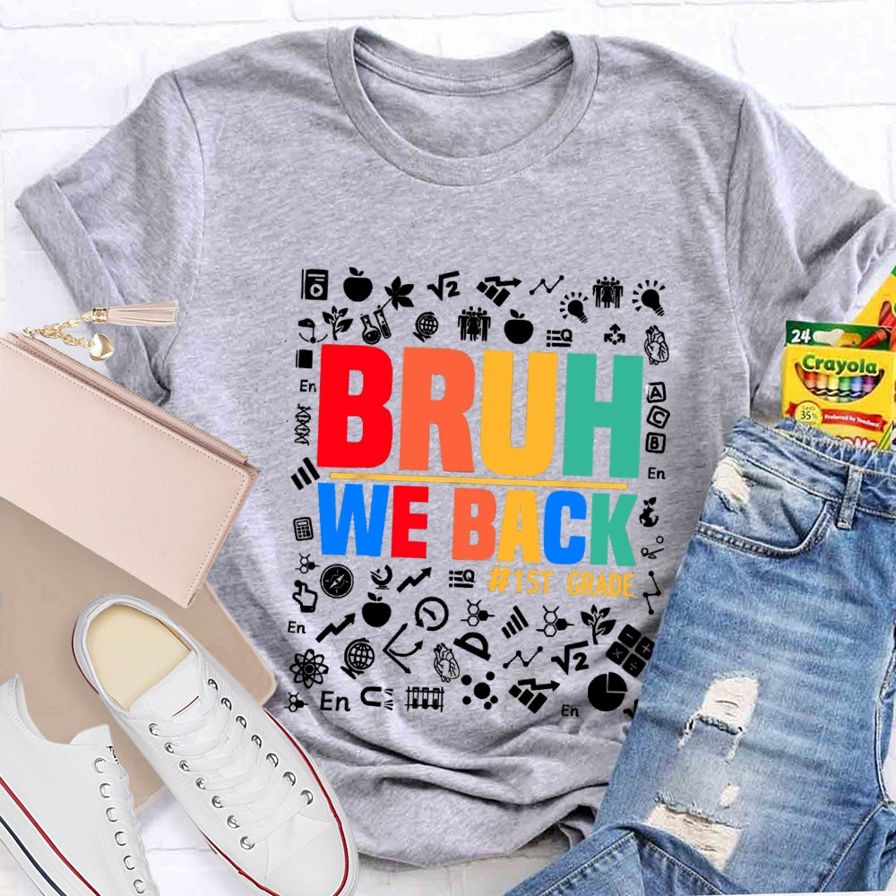 Personalized Grade Bruh We Back Subject Symbol T-Shirt