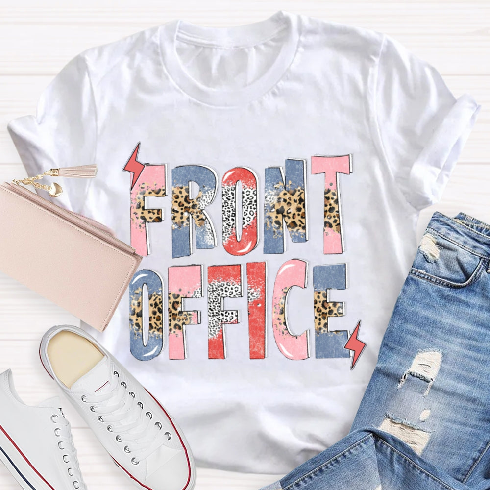Front Office Colorful Gradient And Leopard Print Letters T-shirt