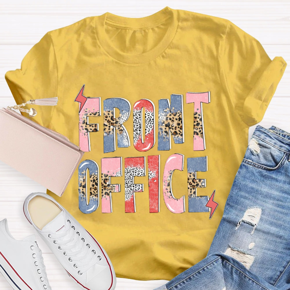 Front Office Colorful Gradient And Leopard Print Letters T-shirt