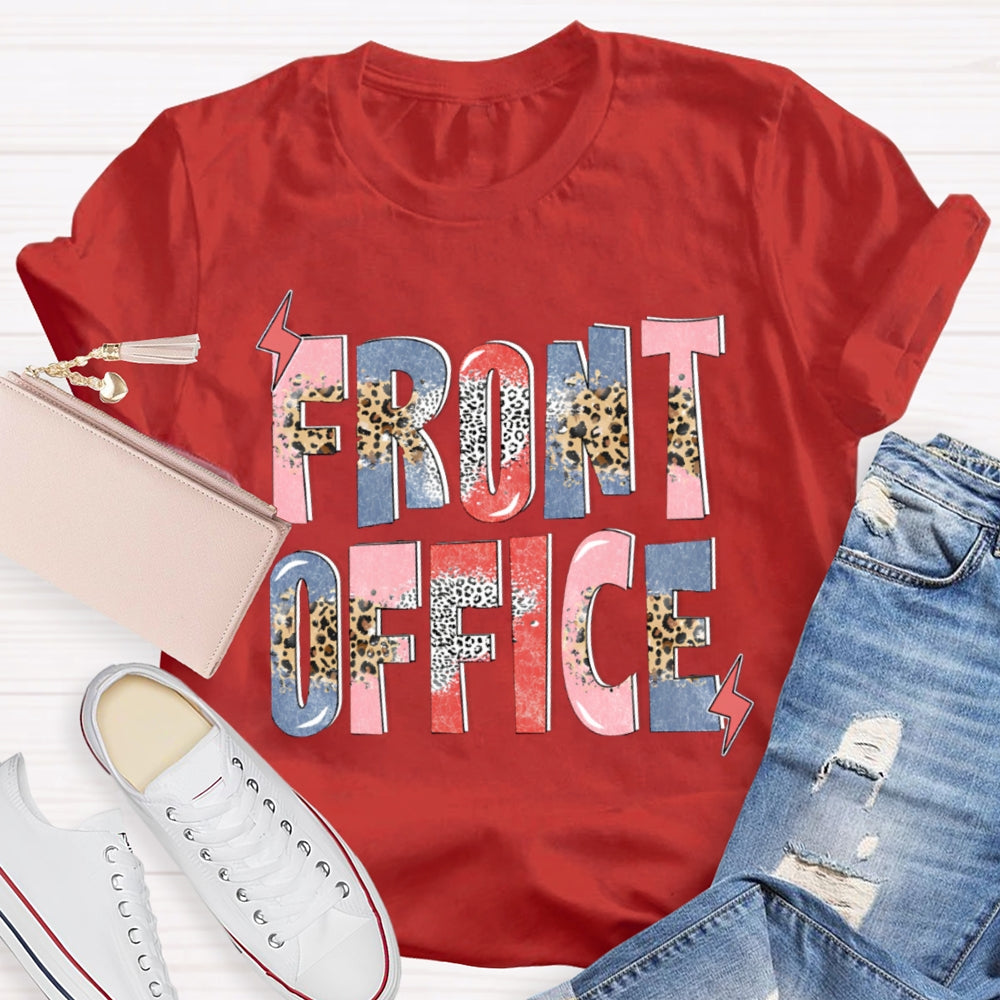 Front Office Colorful Gradient And Leopard Print Letters T-shirt
