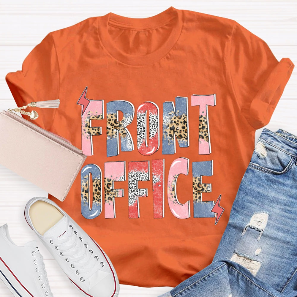 Front Office Colorful Gradient And Leopard Print Letters T-shirt