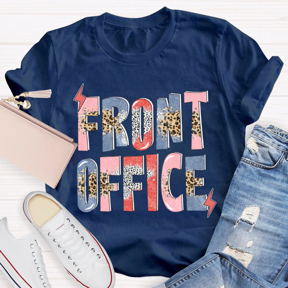 Front Office Colorful Gradient And Leopard Print Letters T-shirt