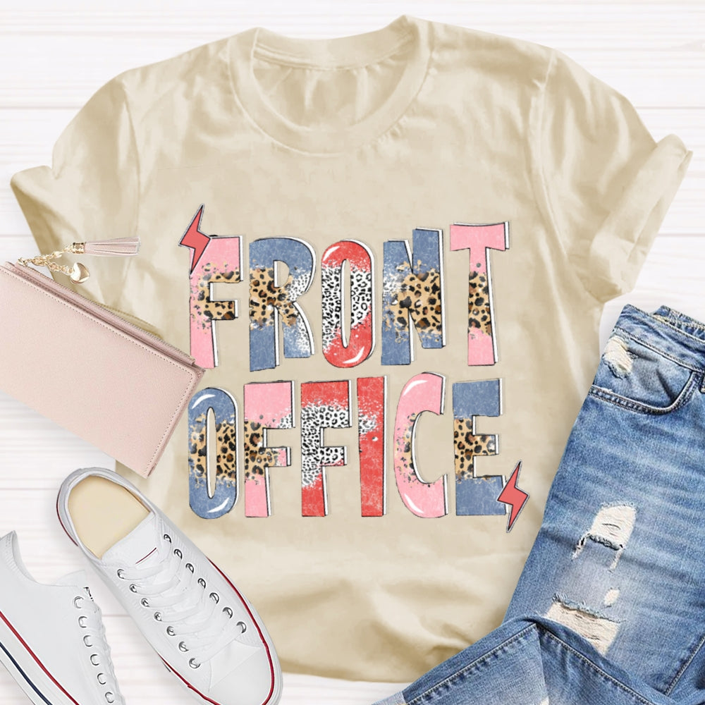 Front Office Colorful Gradient And Leopard Print Letters T-shirt