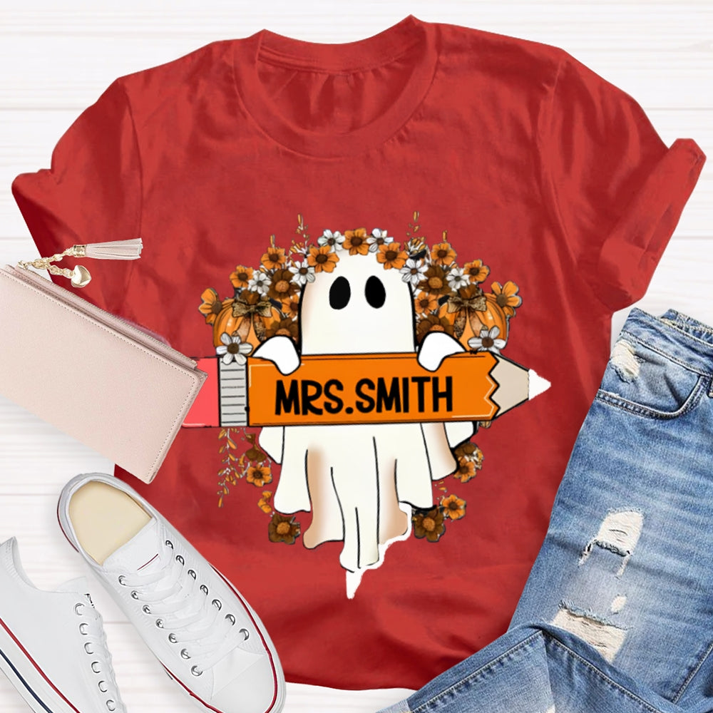 Personalized Name Cute Ghost Teacher T-Shirt