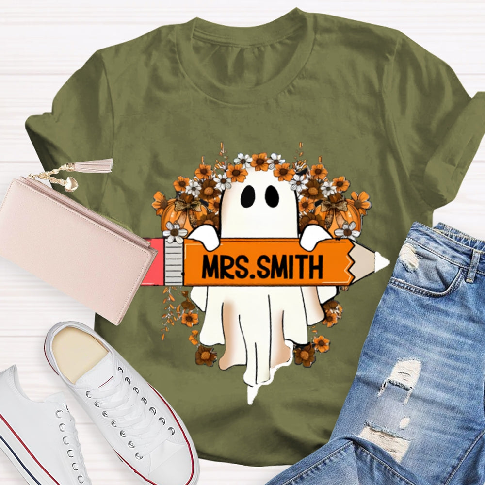 Personalized Name Cute Ghost Teacher T-Shirt