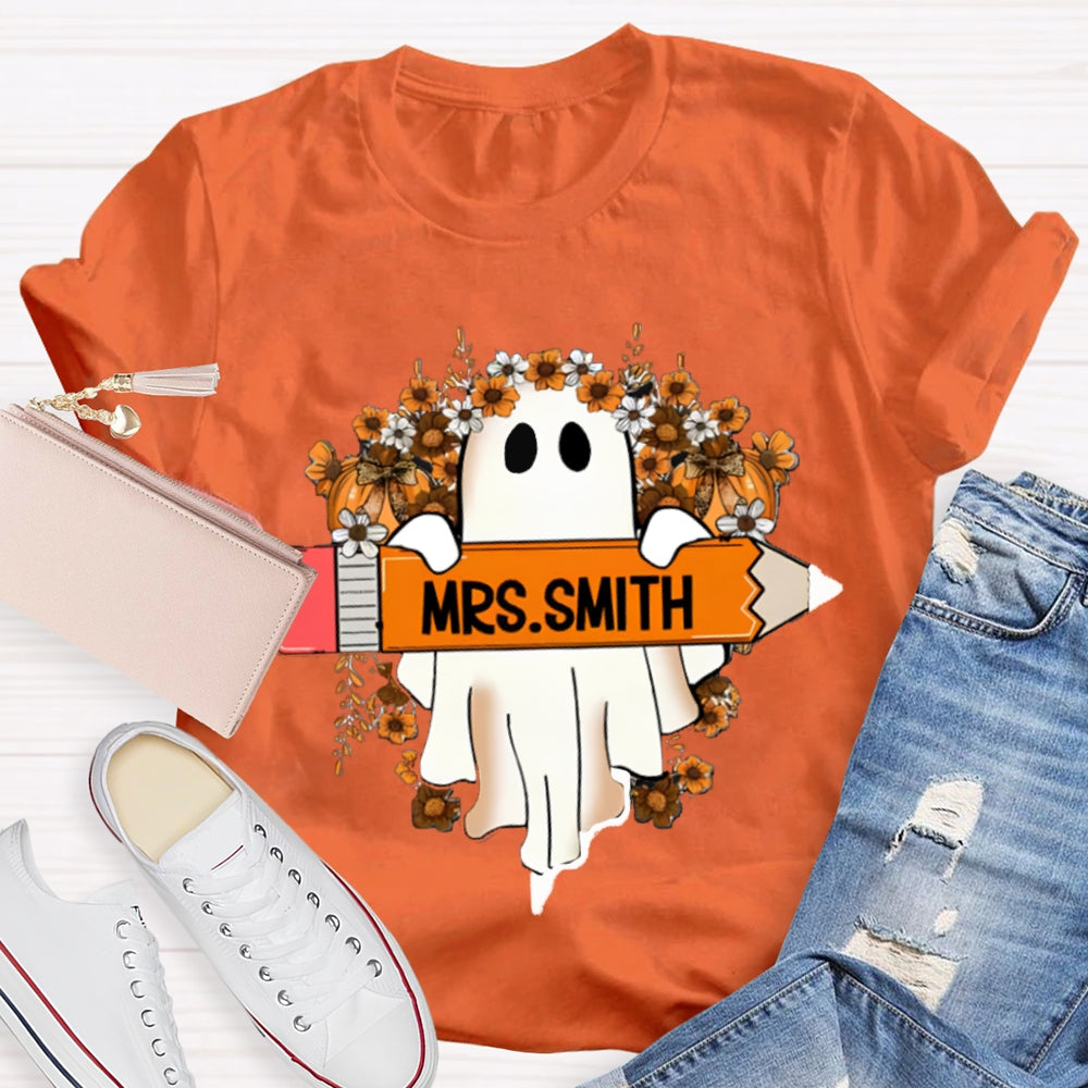 Personalized Name Cute Ghost Teacher T-Shirt