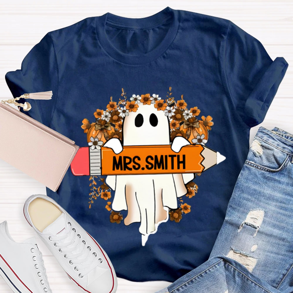 Personalized Name Cute Ghost Teacher T-Shirt