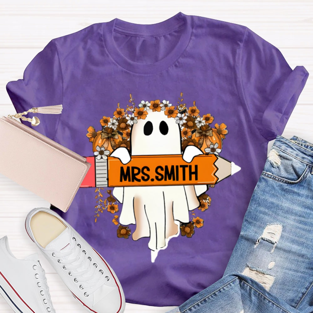 Personalized Name Cute Ghost Teacher T-Shirt