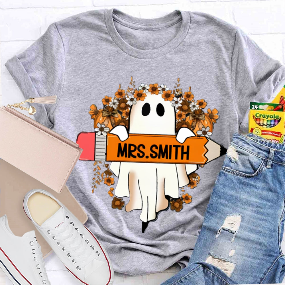 Personalized Name Cute Ghost Teacher T-Shirt