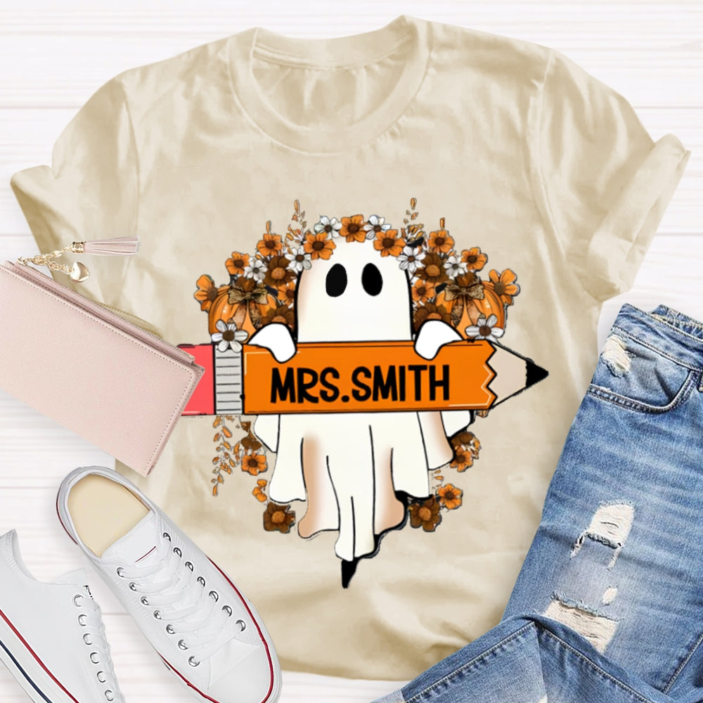 Personalized Name Cute Ghost Teacher T-Shirt