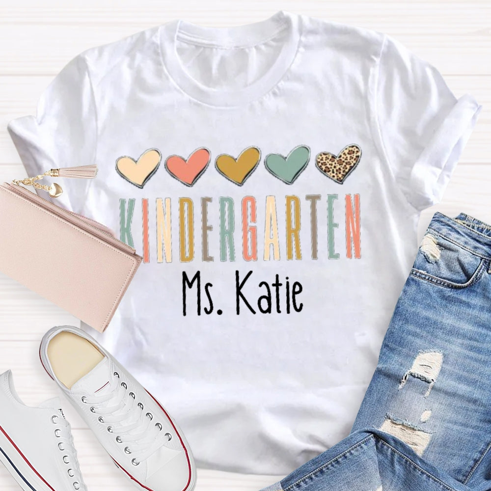 Personalized Name Colorful Heart Teacher T-Shirt