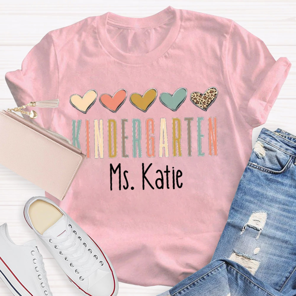 Personalized Name Colorful Heart Teacher T-Shirt