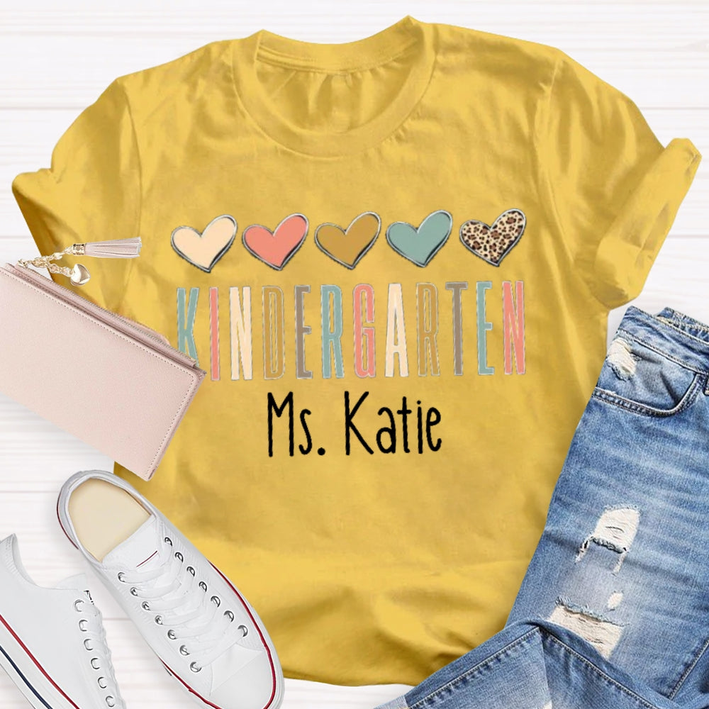 Personalized Name Colorful Heart Teacher T-Shirt