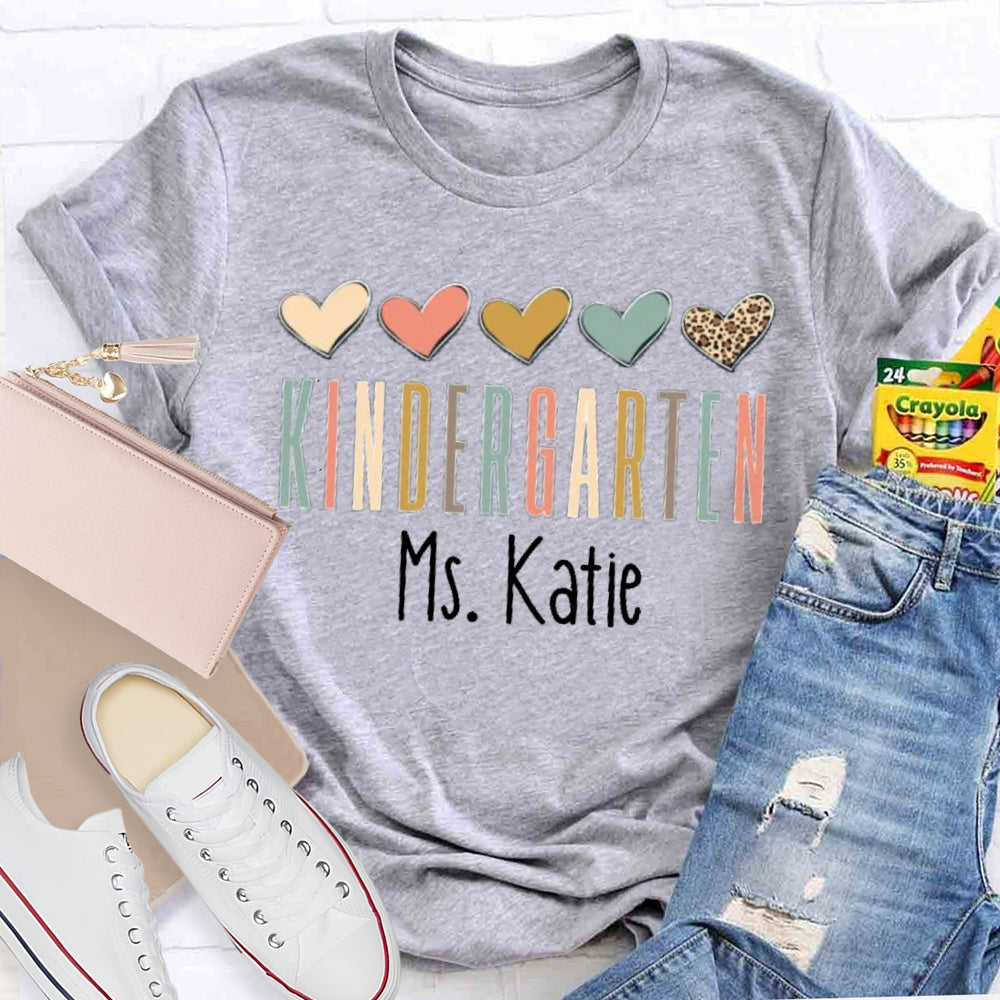 Personalized Name Colorful Heart Teacher T-Shirt