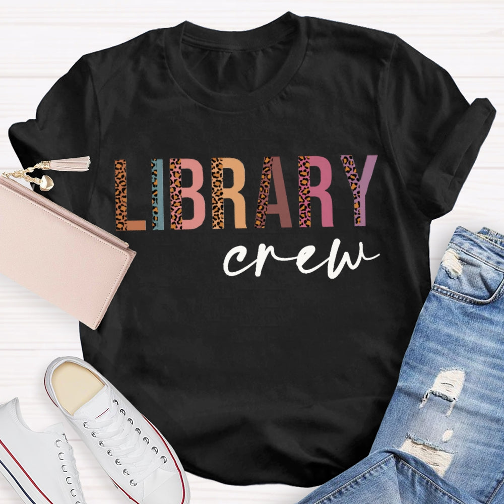 Library Crew Leopard Print And Colorful Combination Letters T-shirt