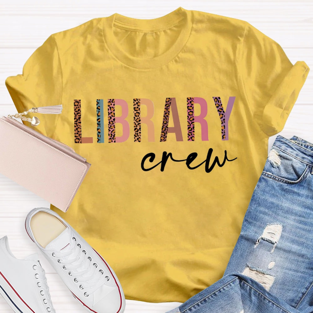 Library Crew Leopard Print And Colorful Combination Letters T-shirt