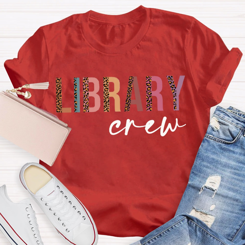 Library Crew Leopard Print And Colorful Combination Letters T-shirt