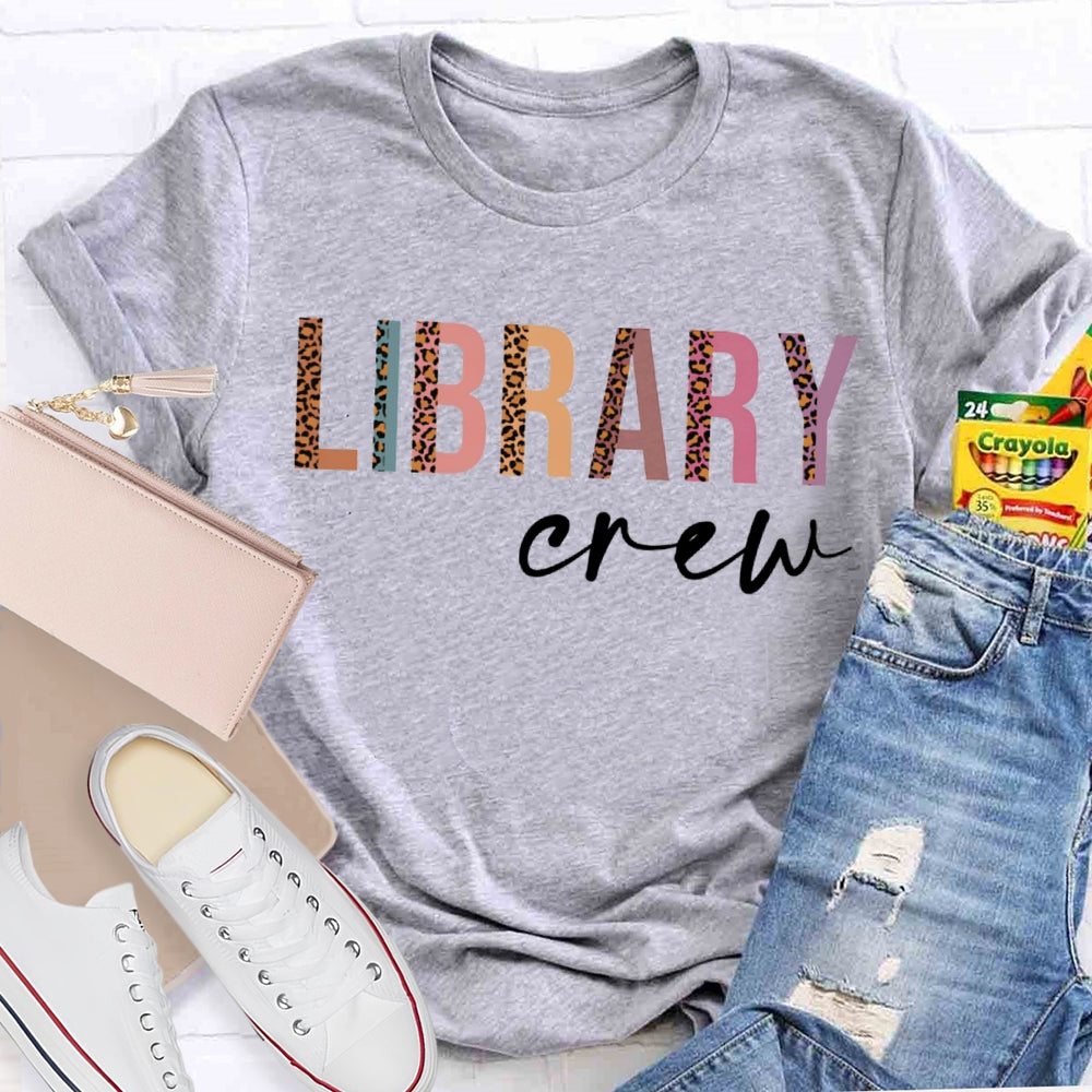 Library Crew Leopard Print And Colorful Combination Letters T-shirt