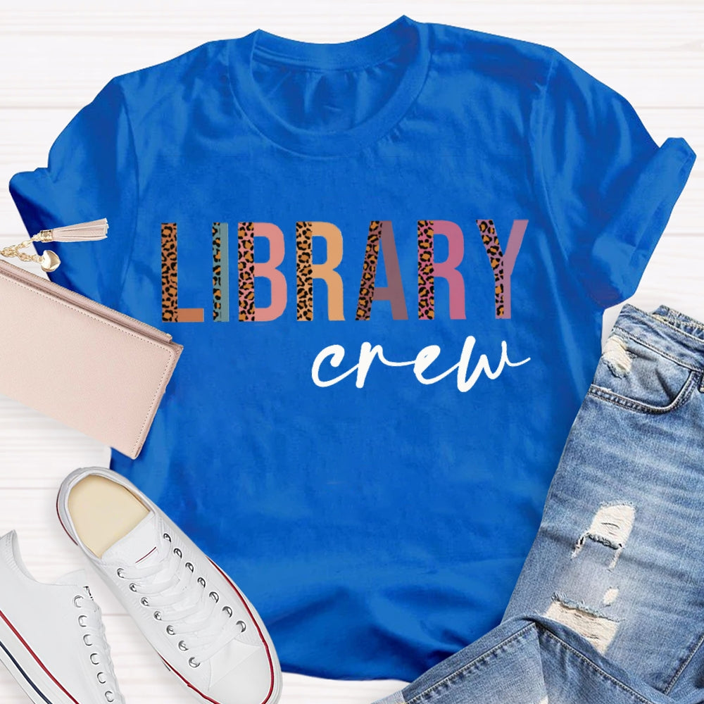 Library Crew Leopard Print And Colorful Combination Letters T-shirt