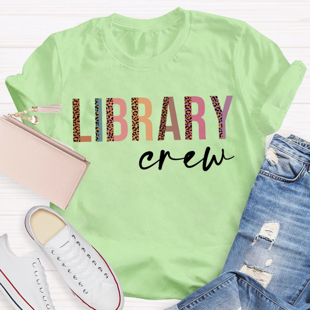 Library Crew Leopard Print And Colorful Combination Letters T-shirt