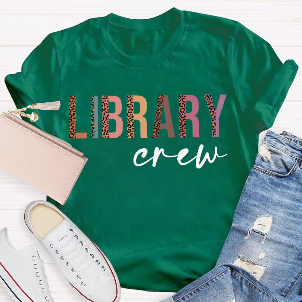 Library Crew Leopard Print And Colorful Combination Letters T-shirt