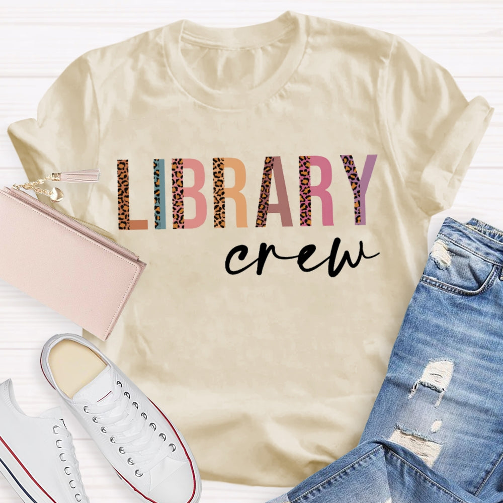 Library Crew Leopard Print And Colorful Combination Letters T-shirt